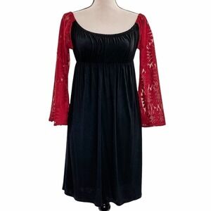 HOT Ginger Black Red Lace Scoop Neck Mini Dress